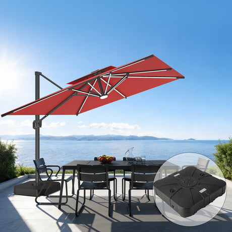 Patioslife Aegis Premium Cantilever Umbrella with Full-Rib LED Strip Lighting, Fibreglass Ribs and Powder-Coated Aluminium Pole for Luxury Garden & Patio Shade