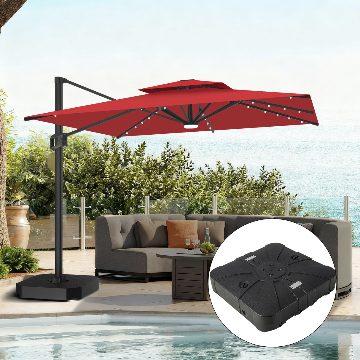 Patioslife Aegis Pro Cantilever Umbrella with LED Lights, Reinforced & Powder-Coated Aluminium Ribs and Pole — Perfect for Garden & Patio