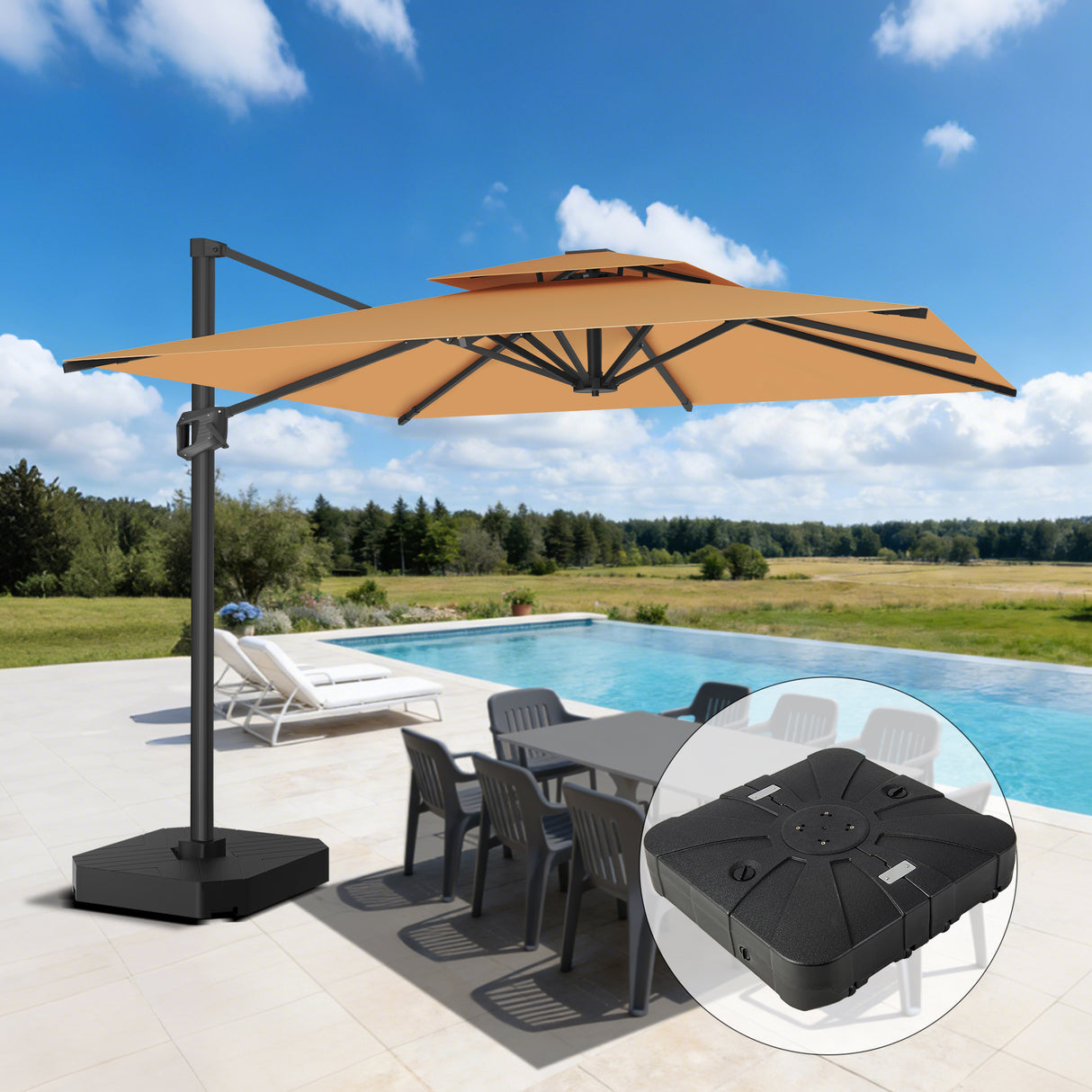 Patioslife Aegis Premium Cantilever Umbrella with Full-Rib LED Strip Lighting, Fibreglass Ribs and Powder-Coated Aluminium Pole for Luxury Garden & Patio Shade