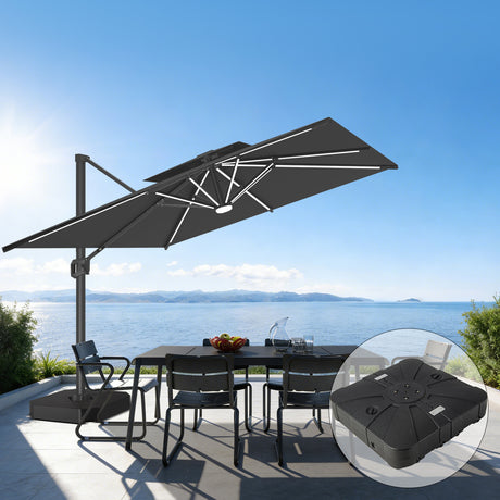 Patioslife Aegis Premium Cantilever Umbrella with Full-Rib LED Strip Lighting, Fibreglass Ribs and Powder-Coated Aluminium Pole for Luxury Garden & Patio Shade