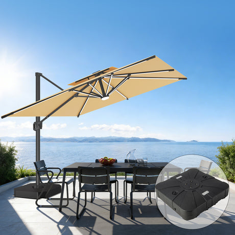 Patioslife Aegis Premium Cantilever Umbrella with Full-Rib LED Strip Lighting, Fibreglass Ribs and Powder-Coated Aluminium Pole for Luxury Garden & Patio Shade