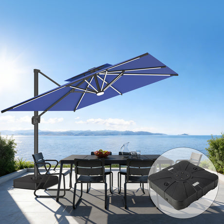 Patioslife Aegis Premium Cantilever Umbrella with Full-Rib LED Strip Lighting, Fibreglass Ribs and Powder-Coated Aluminium Pole for Luxury Garden & Patio Shade
