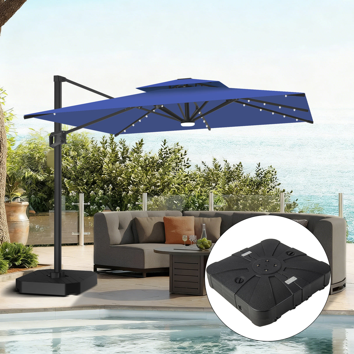 Patioslife Aegis Pro Cantilever Umbrella with LED Lights, Reinforced & Powder-Coated Aluminium Ribs and Pole — Perfect for Garden & Patio