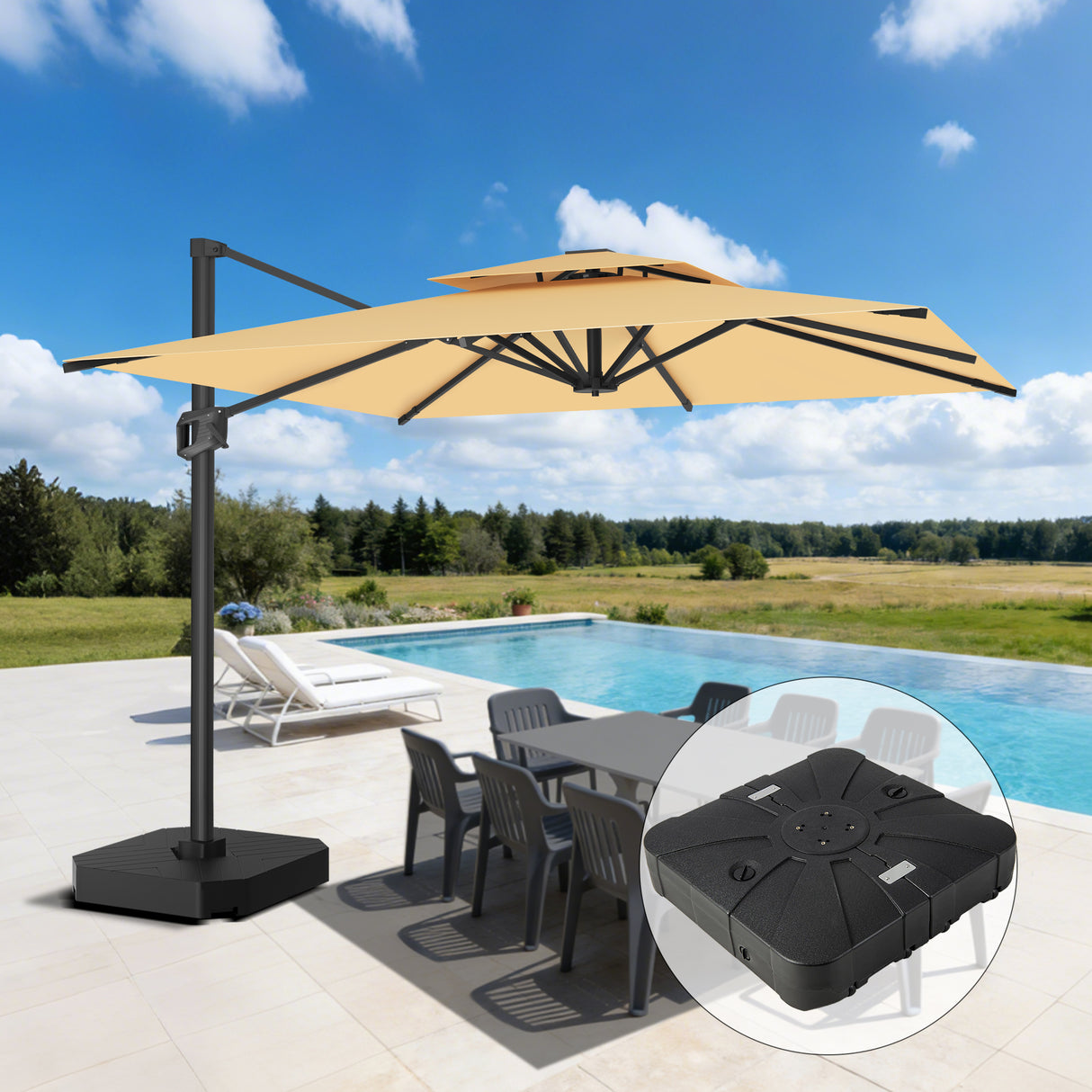 Patioslife Aegis Pro Cantilever Umbrella, Reinforced & Powder-Coated Aluminium Ribs and Pole for Garden & Patio