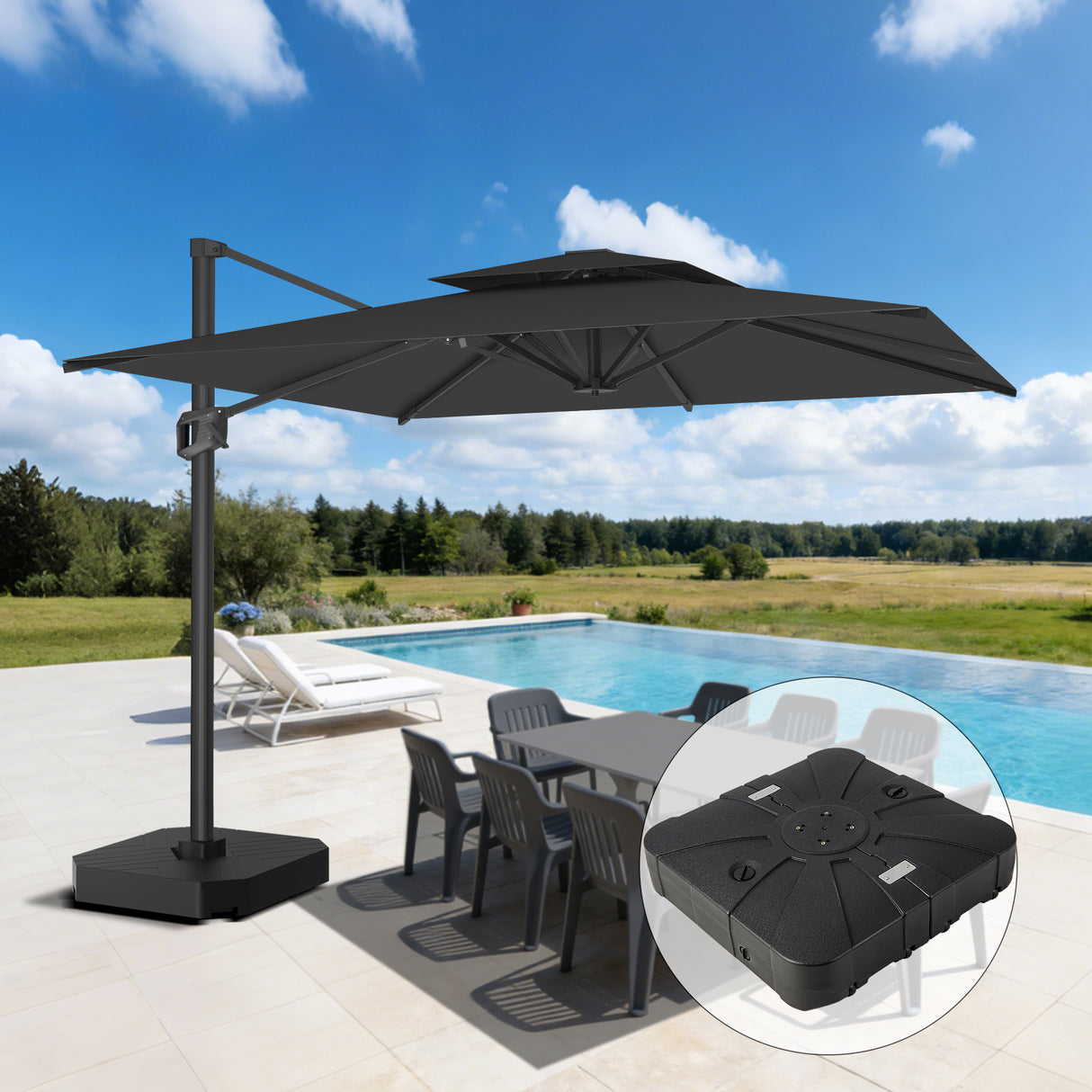 Patioslife Aegis Pro Cantilever Umbrella, Reinforced & Powder-Coated Aluminium Ribs and Pole for Garden & Patio