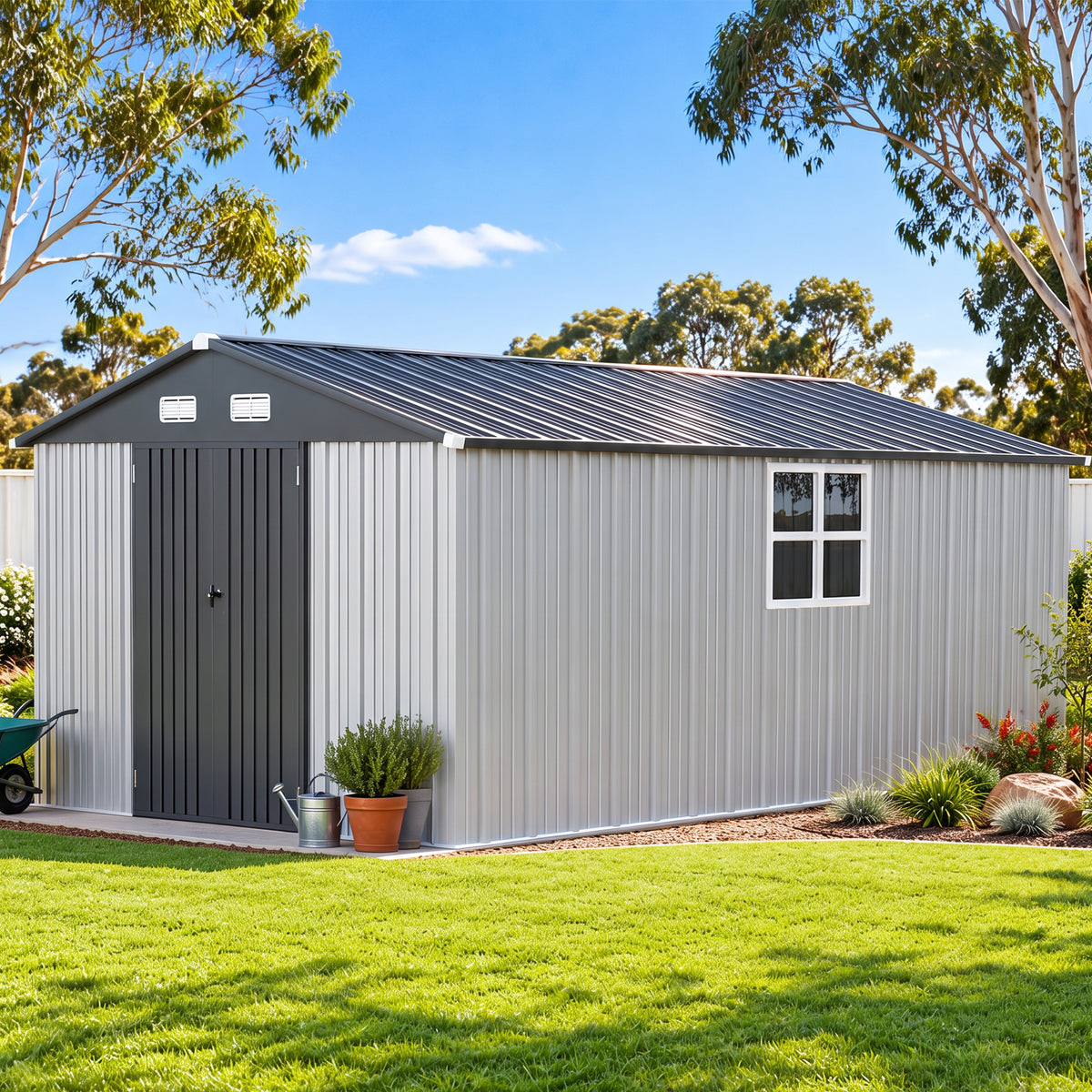 Patioslife YardVault Pro Galvanised Steel Metal Garden Shed with Window, Rust-Resistant Outdoor Tool Shed