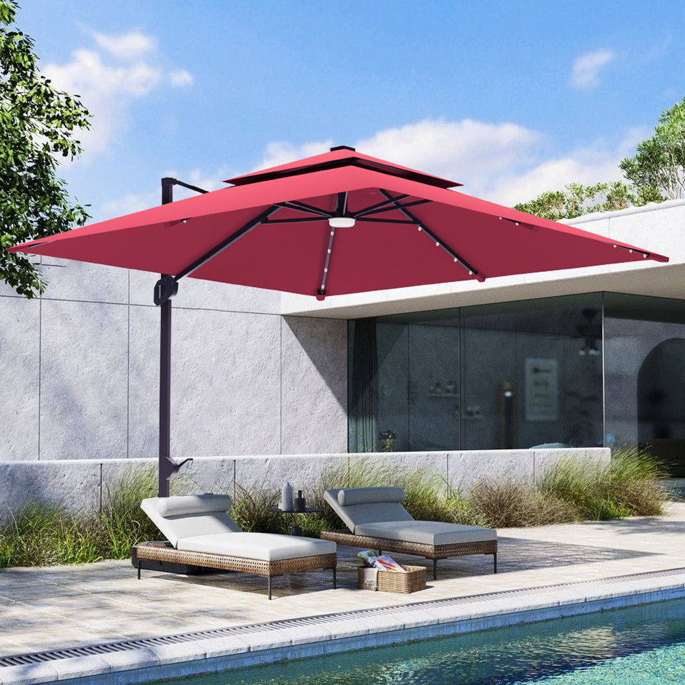 Patioslife Aegis Pro Cantilever Umbrella with LED Lights and Cover, Reinforced & Powder-Coated Aluminium Ribs and Pole — Perfect for Garden & Patio