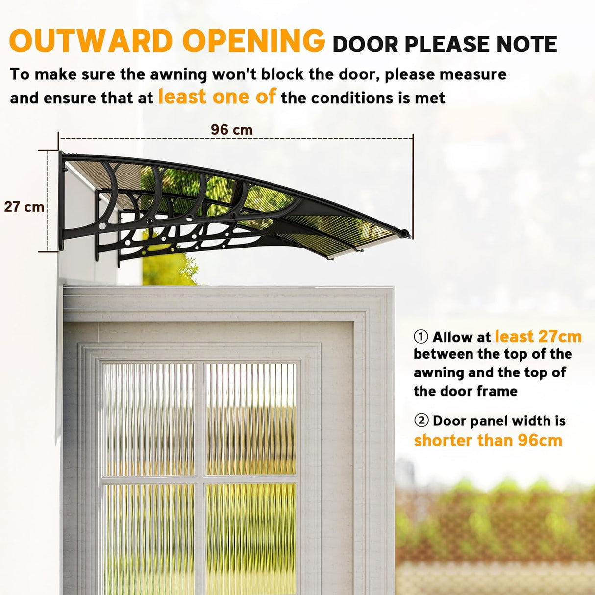 Patioslife Window & Door Awning Canopy – Clear Polycarbonate Outdoor Cover for Patio, Sun, Rain & Snow Protection