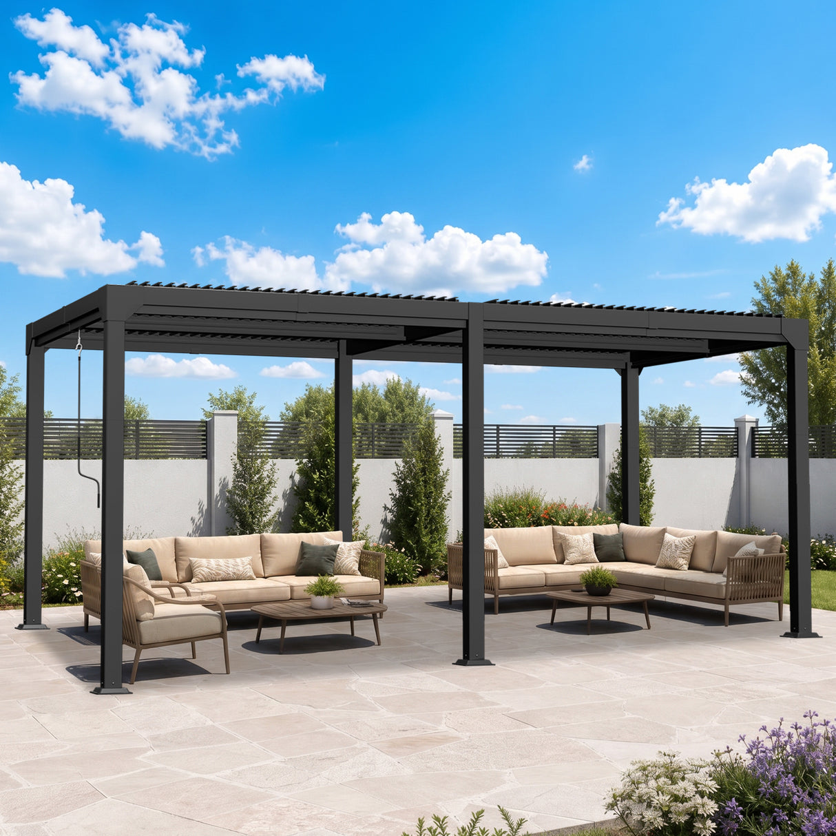 Patioslife Atlantic Premium Louvered Pergola with Adjustable Roof Panels, Integrated Gutter System & Freestanding All-Weather Outdoor Shelter for Patio, Deck & Poolside