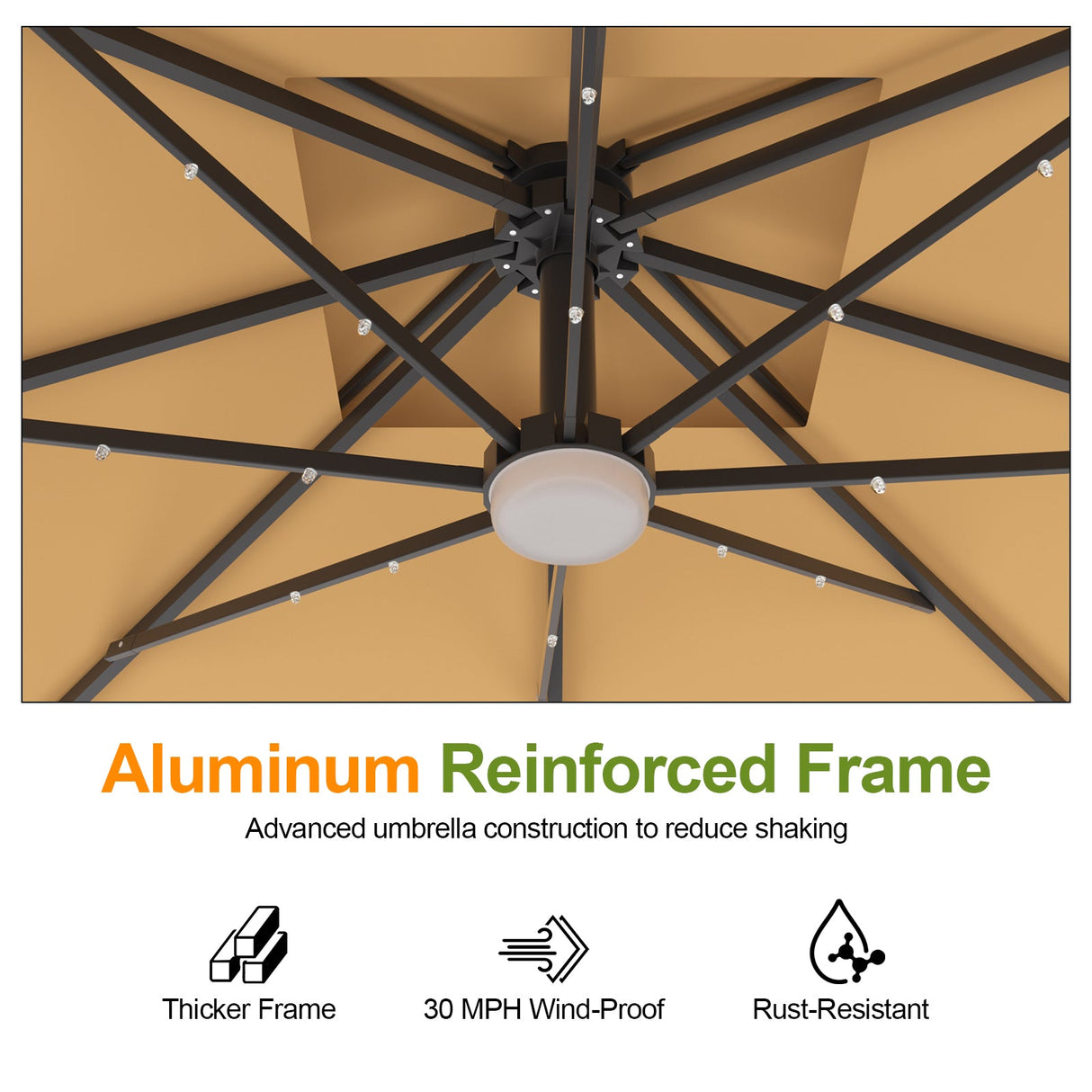 Patioslife Aegis Pro Cantilever Umbrella with LED Lights and Cover, Reinforced & Powder-Coated Aluminium Ribs and Pole — Perfect for Garden & Patio