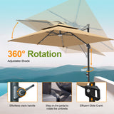 Beige patio umbrella with 360-degree rotation,patioslife,Poolside,Outdoor Leisure Area,Outdoor Kitchen or Dining Area,Garden Pathway,Rooftop Terrace,Sun Shading & Light Contro,Space Definition,LED