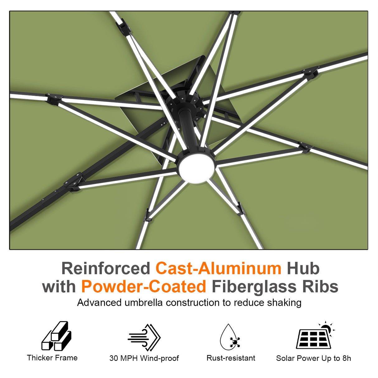 Patioslife Aegis Premium Cantilever Umbrella with Full-Rib LED Strip Lighting, Fibreglass Ribs and Powder-Coated Aluminium Pole for Luxury Garden & Patio Shade