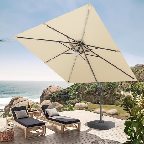 Patioslife Aegis Pro Cantilever Umbrella with LED Lights and Cover, Reinforced & Powder-Coated Aluminium Ribs and Pole — Perfect for Garden & Patio