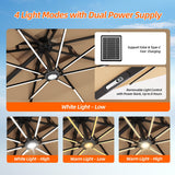 Cantilever Umbrella,patioslife,Poolside,Outdoor Leisure Area,Outdoor Kitchen or Dining Area,Garden Pathway,Rooftop Terrace,Sun Shading & Light Contro,Space Definition,led,4 light modes and power bank features.