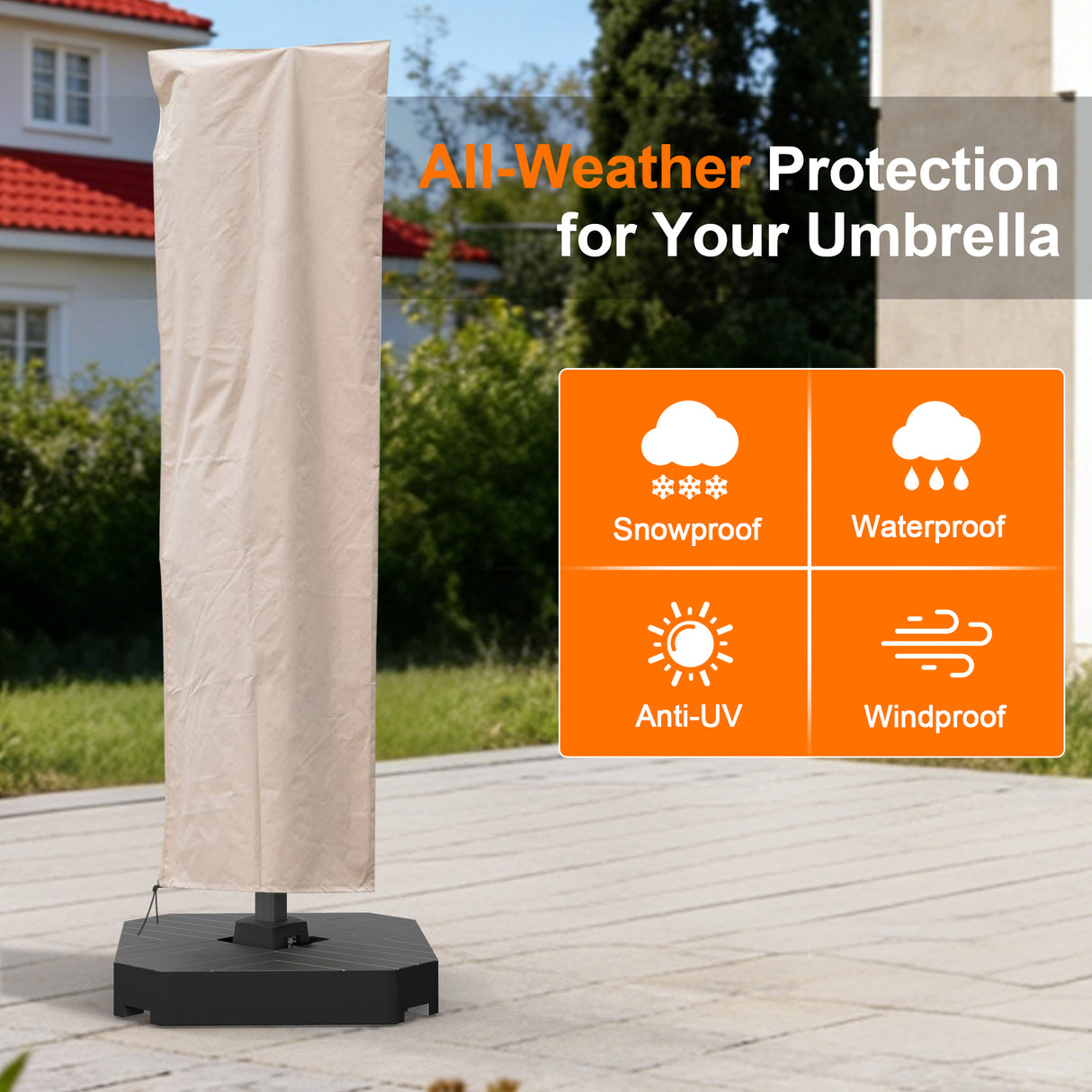 Water-Resistant Patio Umbrella Cover for 9ft-13ft Offset & Cantilever Umbrellas with Zipper & Rod – Durable Outdoor Protection for Curved and Straight Pole Parasols