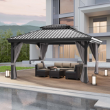 Patioslife Haven | Hardtop Gazebo with Drainage Gutters Aluminum Frame, Double Vented Roof & Curtains, Patio Pergola for Garden or Backyard