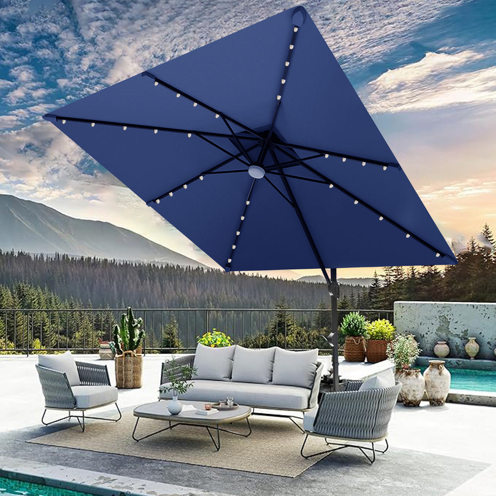 Large blue patio umbrella with LED lights ,patioslife,Poolside,Outdoor Leisure Area,Outdoor Kitchen or Dining Area,Garden Pathway,Rooftop Terrace,Sun Shading & Light Contro,Space Definition,LED
