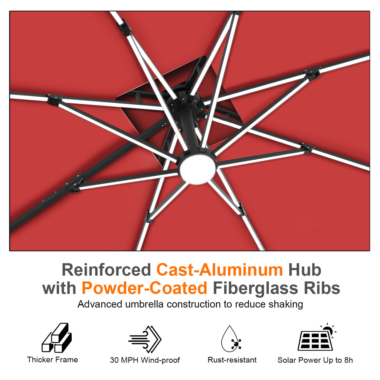 Patioslife Aegis Premium Cantilever Umbrella with Full-Rib LED Strip Lighting, Fibreglass Ribs and Powder-Coated Aluminium Pole for Luxury Garden & Patio Shade