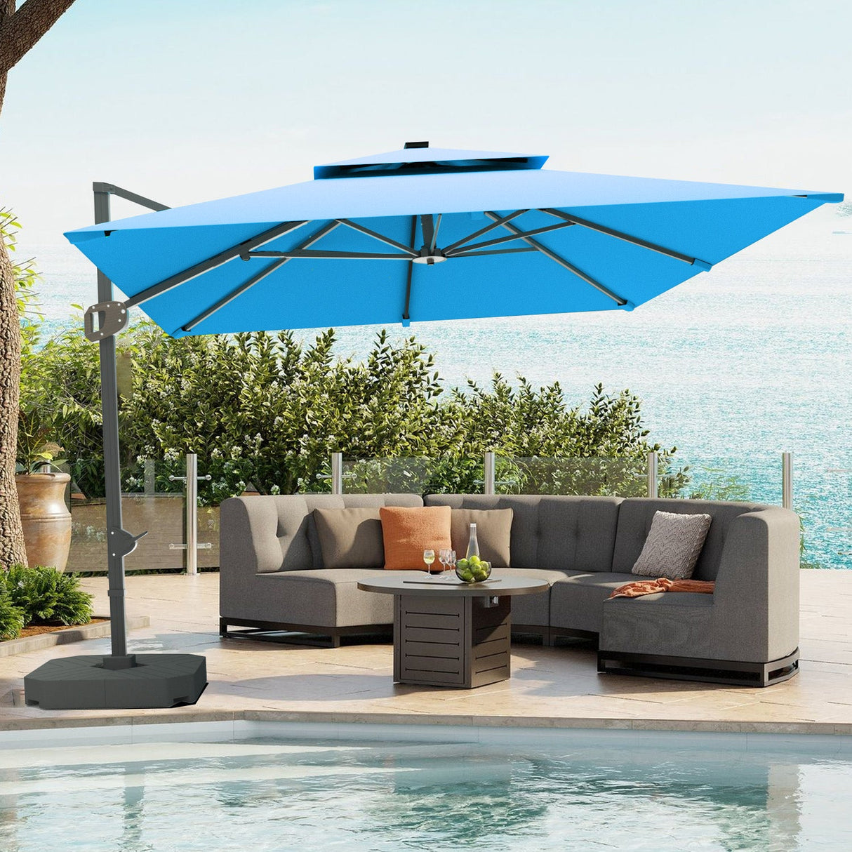 Cantilever Patio Umbrella,patioslife,Poolside,Outdoor Leisure Area,Outdoor Kitchen or Dining Area,Garden Pathway,Rooftop Terrace,Sun Shading & Light Contro,Space Definition,base,sky blue