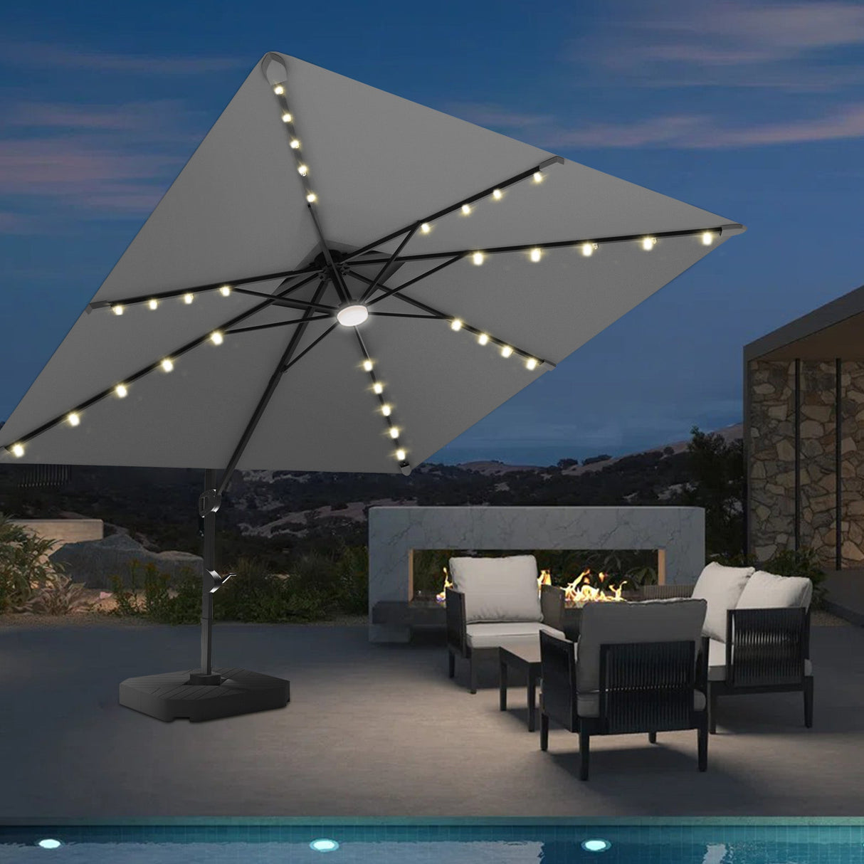 Outdoor patio with a large umbrella,,patioslife,Poolside,Outdoor Leisure Area,Outdoor Kitchen or Dining Area,Garden Pathway,Rooftop Terrace,Sun Shading & Light Contro,Space Definition,LED