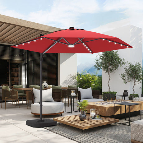 Red Cantilever Patio Umbrella,patioslife,Poolside,Outdoor Leisure Area,Outdoor Kitchen or Dining Area,Garden Pathway,Rooftop Terrace,Sun Shading & Light Contro,Space Definition,LED,base