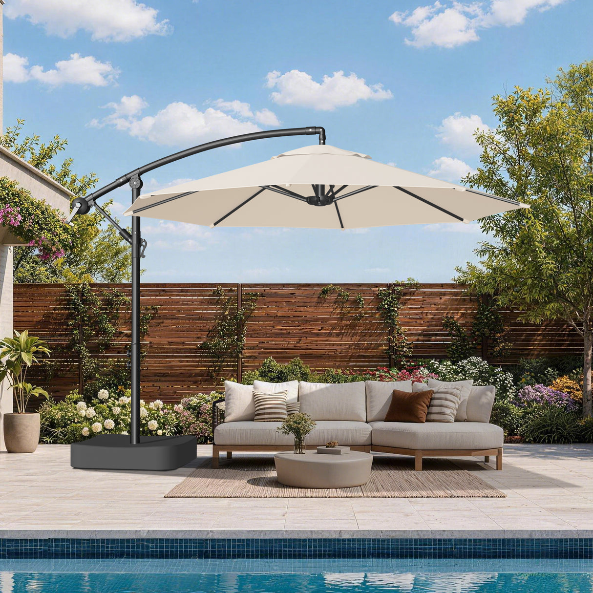Patioslife Heavy Duty 10FT Cantilever Umbrella with Base – Premium Outdoor Shade for Patio, Backyard & Deck Living