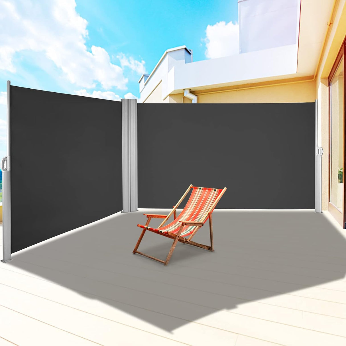 Patioslife Double Retractable Side Awning – Aluminum Privacy Screen & Wind Divider for Patio, Balcony, Terrace & Pool Area