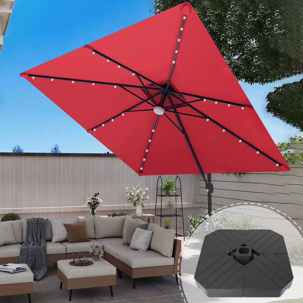 Patioslife Aegis Pro Cantilever Umbrella with LED Lights and Cover, Reinforced & Powder-Coated Aluminium Ribs and Pole — Perfect for Garden & Patio