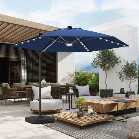 blue,Cantilever Patio Umbrella,patioslife,Poolside,Outdoor Leisure Area,Outdoor Kitchen or Dining Area,Garden Pathway,Rooftop Terrace,Sun Shading & Light Contro,Space Definition,LED,base