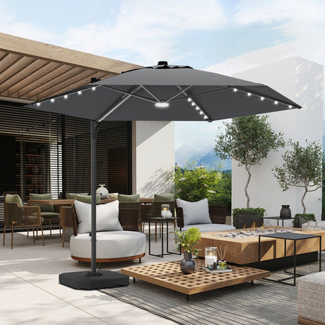 Cantilever Patio Umbrella,patioslife,Poolside,Outdoor Leisure Area,Outdoor Kitchen or Dining Area,Garden Pathway,Rooftop Terrace,Sun Shading & Light Contro,Space Definition,LED,base,grey