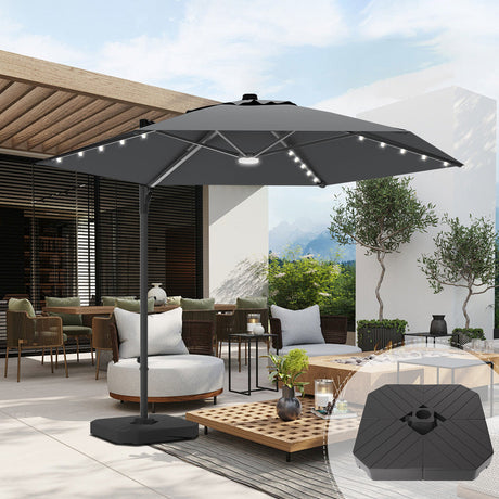 Cantilever Patio Umbrella,patioslife,Poolside,Outdoor Leisure Area,Outdoor Kitchen or Dining Area,Garden Pathway,Rooftop Terrace,Sun Shading & Light Contro,Space Definition,LED,base,grey