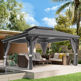Patioslife Haven | Hardtop Gazebo with Drainage Gutters Aluminum Frame, Double Vented Roof & Curtains, Patio Pergola for Garden or Backyard