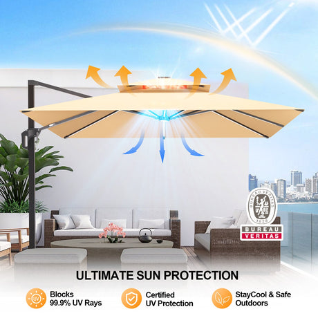 Cantilever Umbrella,patioslife,Poolside,Outdoor Leisure Area,Outdoor Kitchen or Dining Area,Garden Pathway,Rooftop Terrace,Sun Shading & Light Contro,Space Definition,led,sun protection