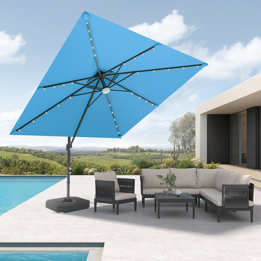 Blue patio umbrella ,patioslife,Poolside,Outdoor Leisure Area,Outdoor Kitchen or Dining Area,Garden Pathway,Rooftop Terrace,Sun Shading & Light Contro,Space Definition,LED