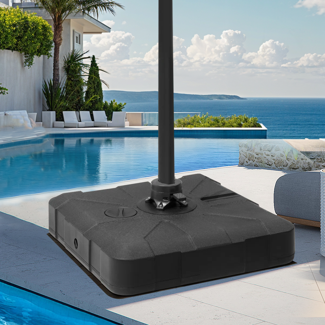 Patioslife™ Cantilever Umbrella Base with wheels 250–440lb for Aegis Series Umbrella, Heavy-Duty Outdoor Rolling Stand, Refillable HDPE Offset Weights with Wheels for Patio, Garden & Poolside Stability