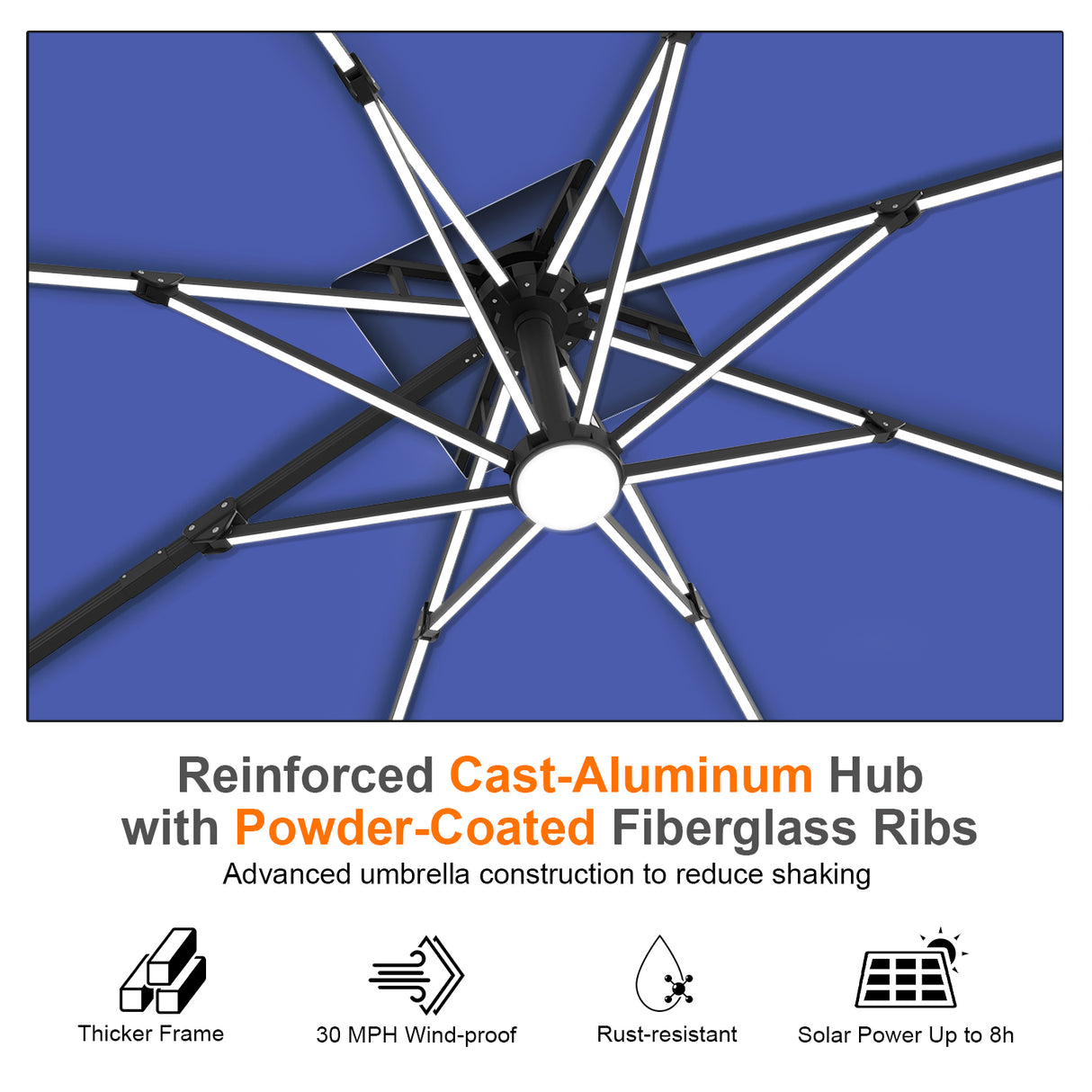 Patioslife Aegis Premium Cantilever Umbrella with Full-Rib LED Strip Lighting, Fibreglass Ribs and Powder-Coated Aluminium Pole for Luxury Garden & Patio Shade