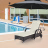 Patioslife Wicker Chaise Lounge Chair – Outdoor PE Rattan Sun Lounger with Cushion, Adjustable 5-Level Backrest, Headrest & Wheels, Deep Coffee & Cream White