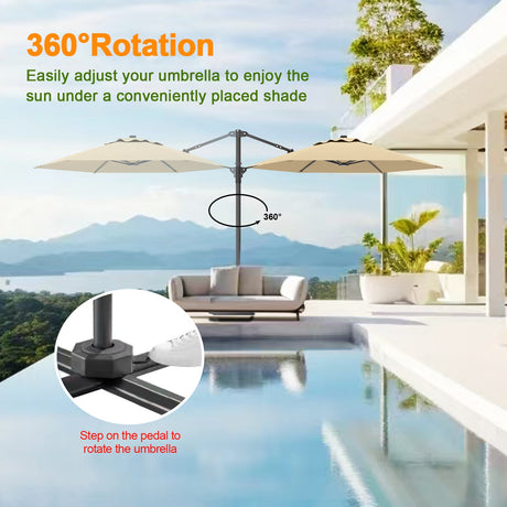 Cantilever Patio Umbrella,patioslife,Poolside,Outdoor Leisure Area,Outdoor Kitchen or Dining Area,Garden Pathway,Rooftop Terrace,Sun Shading & Light Contro,Space Definition,LED,360-degree rotation
