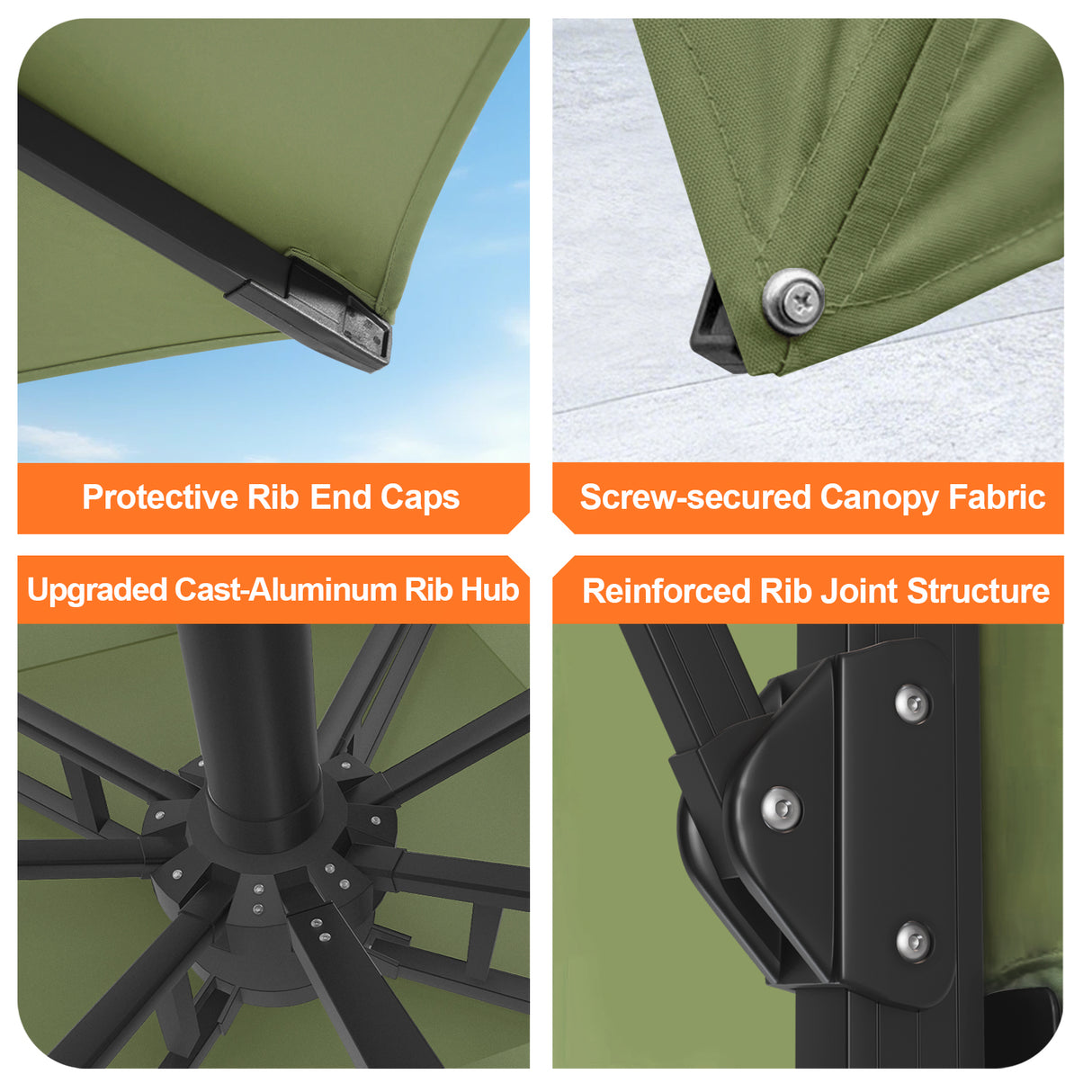 Patioslife Aegis Pro Cantilever Umbrella, Reinforced & Powder-Coated Aluminium Ribs and Pole for Garden & Patio