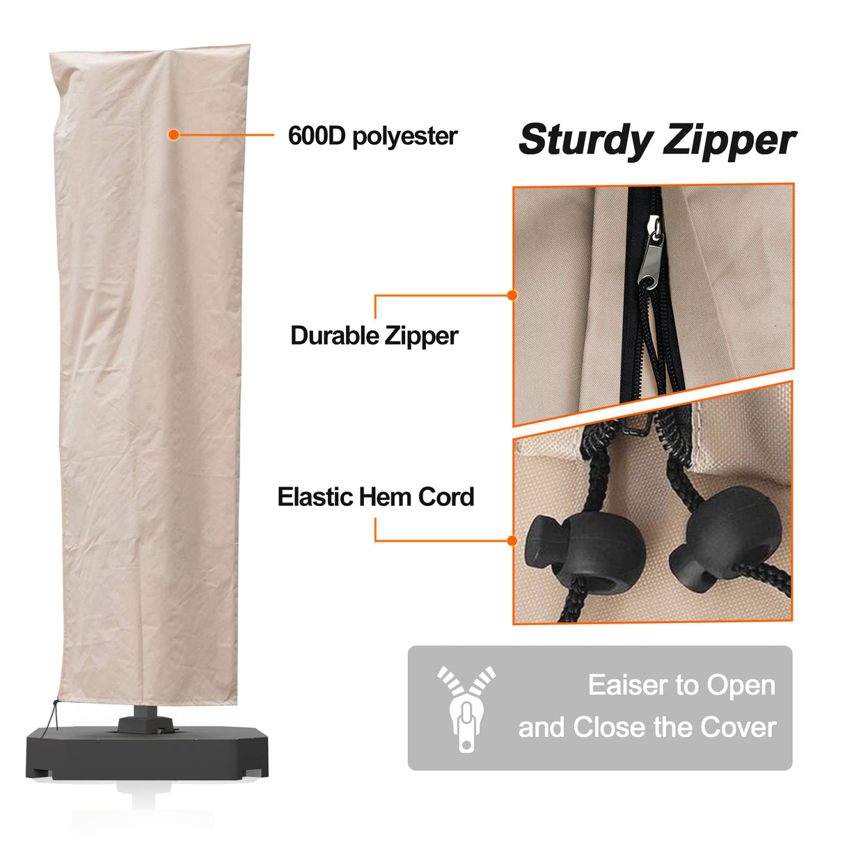 Water-Resistant Patio Umbrella Cover for 9ft-13ft Offset & Cantilever Umbrellas with Zipper & Rod – Durable Outdoor Protection for Curved and Straight Pole Parasols