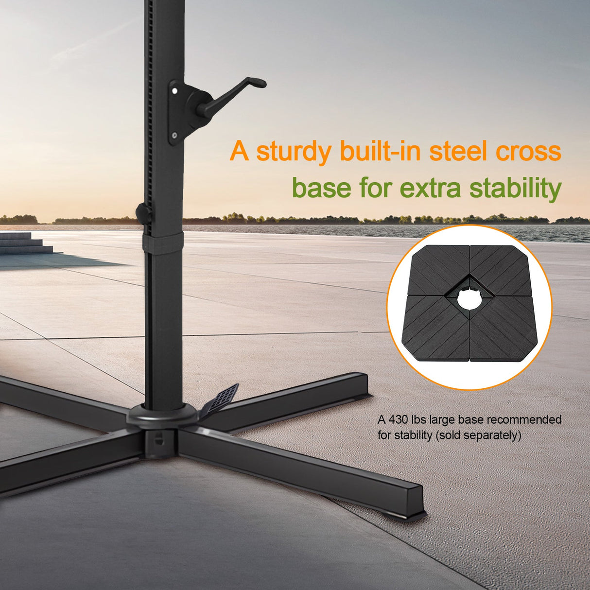 Patioslife Aegis Pro Cantilever Umbrella with LED Lights and Cover, Reinforced & Powder-Coated Aluminium Ribs and Pole — Perfect for Garden & Patio