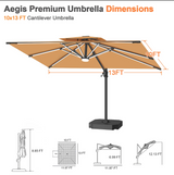Patioslife Aegis Premium Cantilever Umbrella with Full-Rib LED Strip Lighting, Fibreglass Ribs and Powder-Coated Aluminium Pole for Luxury Garden & Patio Shade