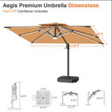 Patioslife Aegis Premium Cantilever Umbrella with Full-Rib LED Strip Lighting, Fibreglass Ribs and Powder-Coated Aluminium Pole for Luxury Garden & Patio Shade