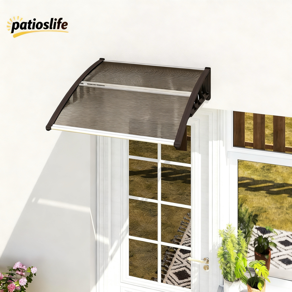 Patioslife Window & Door Awning Canopy – Clear Polycarbonate Outdoor Cover for Patio, Sun, Rain & Snow Protection