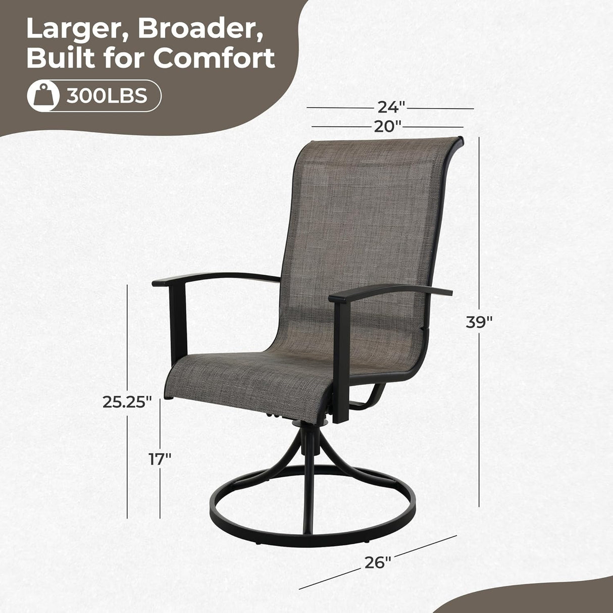 Outdoor Swivel Rocking Patio Dining Chairs Set of 2 – Textilene Patio Rockers with Sturdy Metal Frame for Garden, Deck, or Backyard