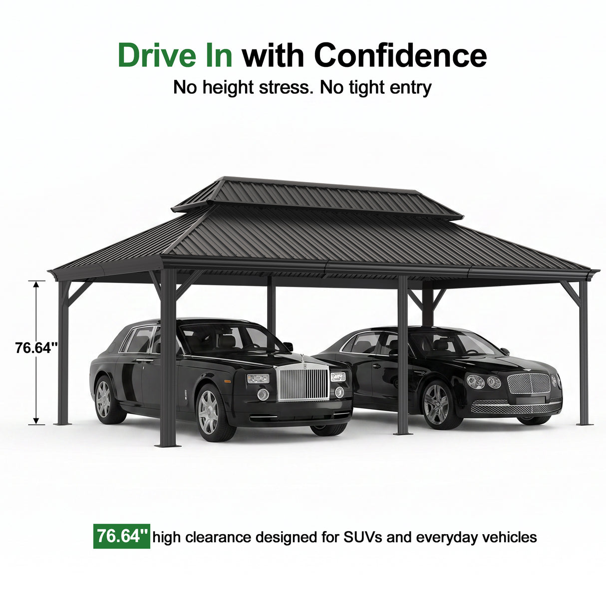 Patioslife All-Weather Aluminum Carport – Steel Roof Canopy for Cars, Motorcycles, RVs & Boats