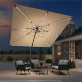 Patioslife Aegis Premium Cantilever Umbrella with Full-Rib LED Strip Lighting, Fibreglass Ribs and Powder-Coated Aluminium Pole for Luxury Garden & Patio Shade