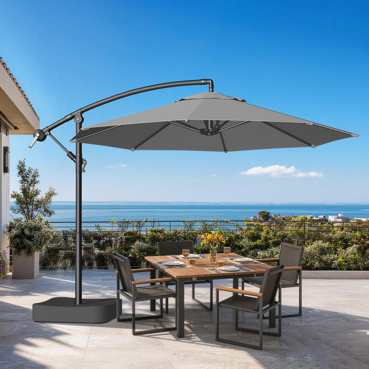 Patioslife Heavy Duty 10FT Cantilever Umbrella with Base – Premium Outdoor Shade for Patio, Backyard & Deck Living