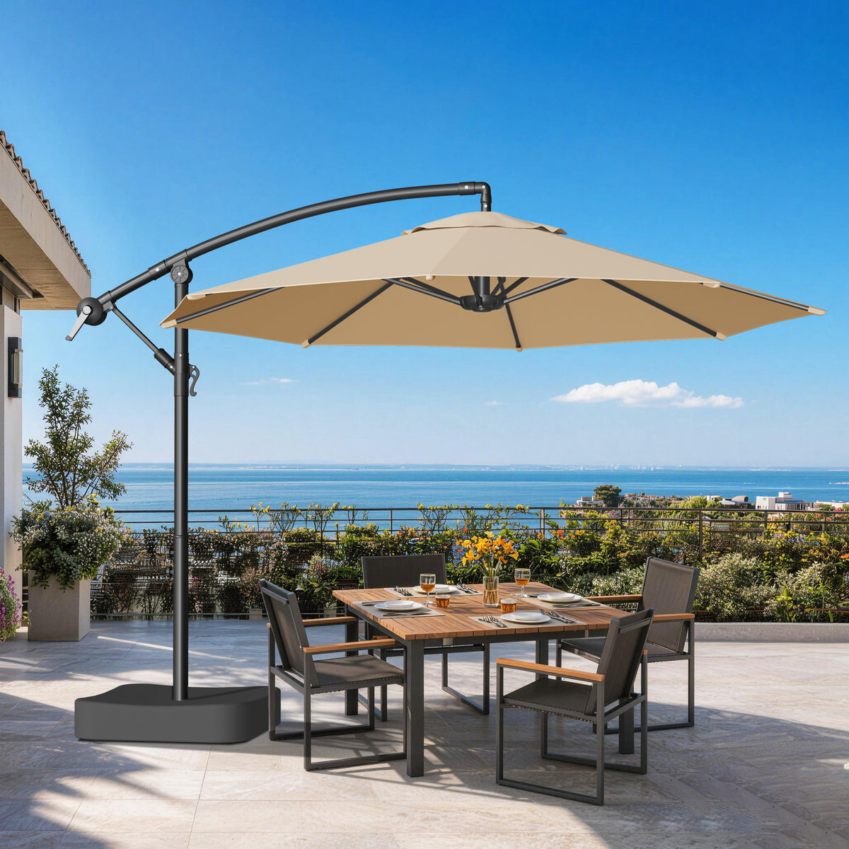 Patioslife Heavy Duty 10FT Cantilever Umbrella with Base – Premium Outdoor Shade for Patio, Backyard & Deck Living