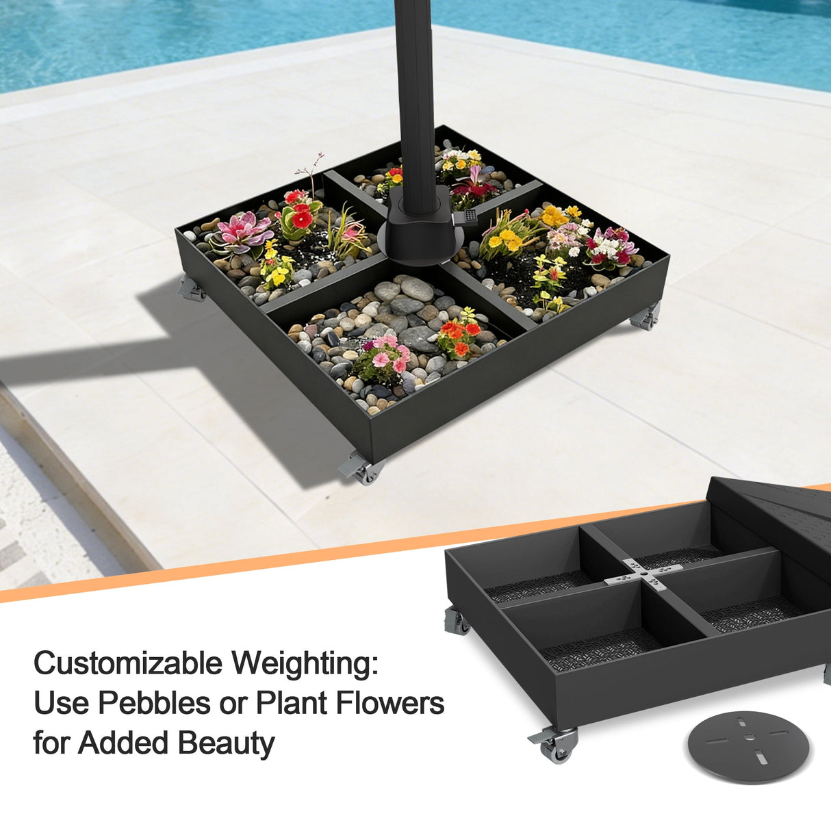 Patioslife Heavy-Duty Cantilever Umbrella Base with Wheels and Lock, Modular Rolling Stand Holds Up to 880 lb, Fits Aegis Series and Most Offset Umbrellas, for Outdoor Patio, Garden & Poolside